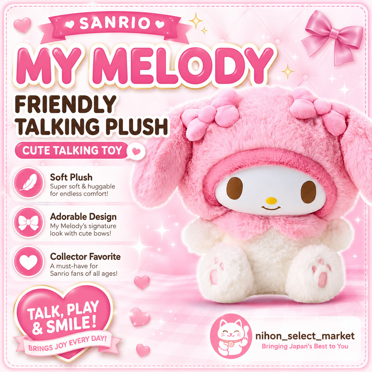 Sanrio My Melody Friendly Talking Plush Toy NEW Sanrio Characters from Japan Sanrio My Melody Friendly Talking Plush Toy NEW Sanrio Characters from Japan
