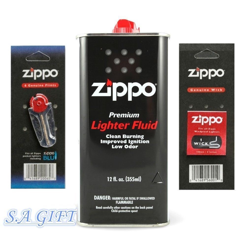 Zippo Lighter 12oz Can Fuel Fluid and Flint & Wick Value Pack Combo Set NEW