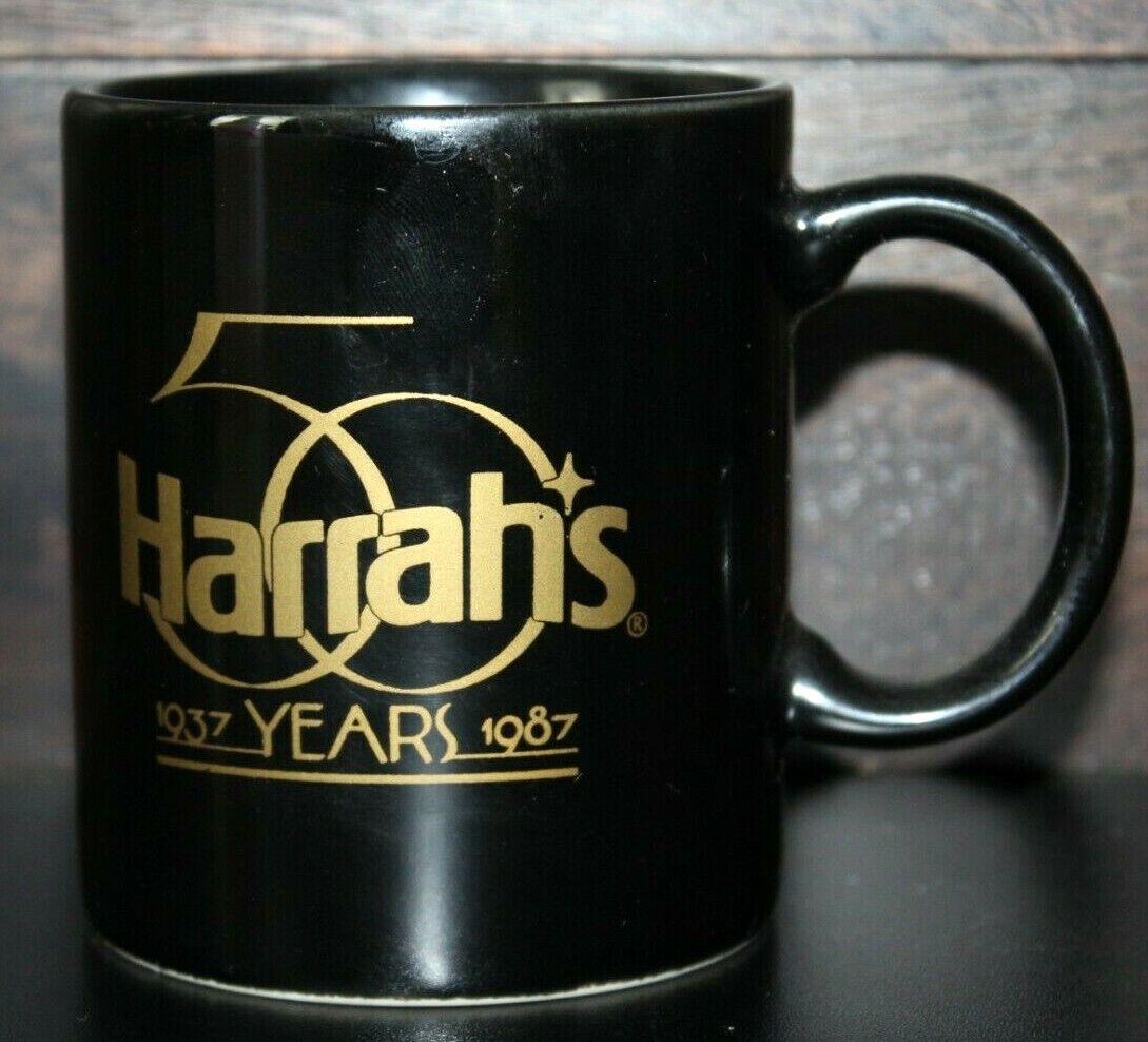 Vintage Harrah's Reno Nevada 50 Year Anniversary Coffee Mug Tea Cup 1987 Defunct