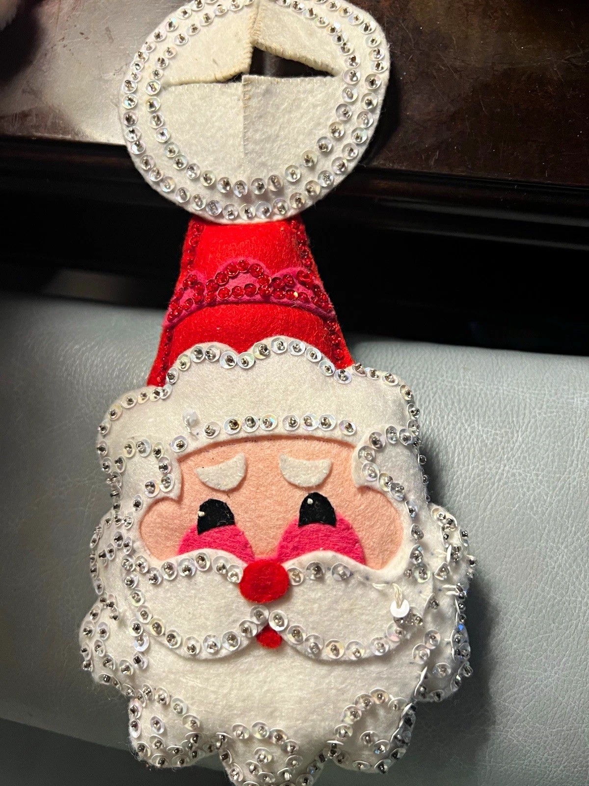 Vintage Bucilla Santa Claus Face Felt Door Knob Hanger 