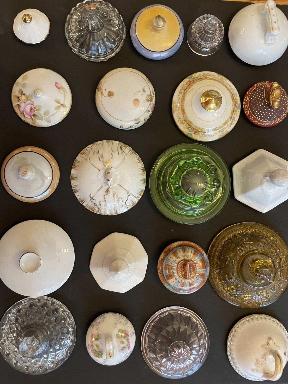 Vintage Trinket Box — Tops Only —Colorful Glass Floral Porcelain Crafting