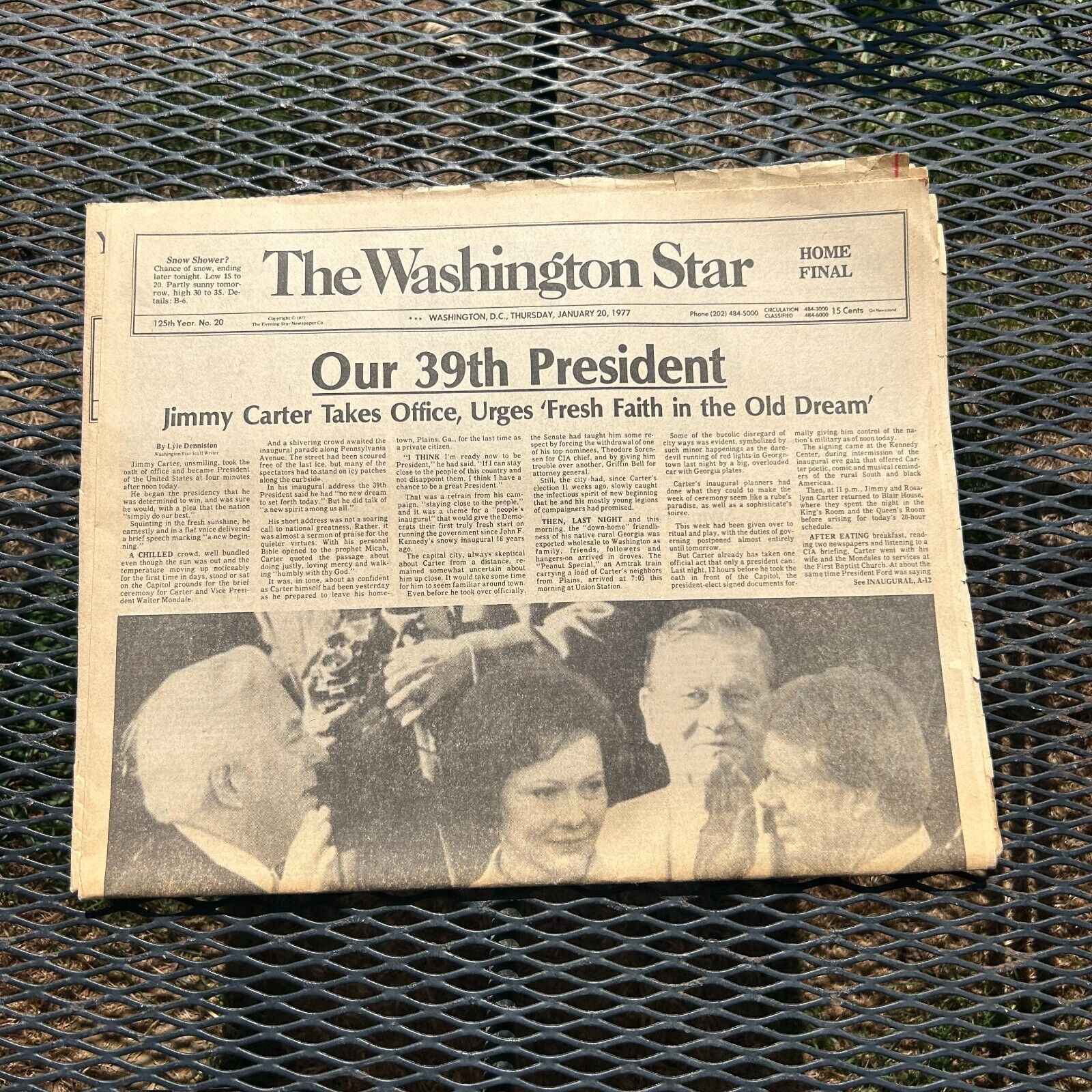 Vintage The Washington Star Newspaper Our 39th President Jimmy Carter Jan 20 '77