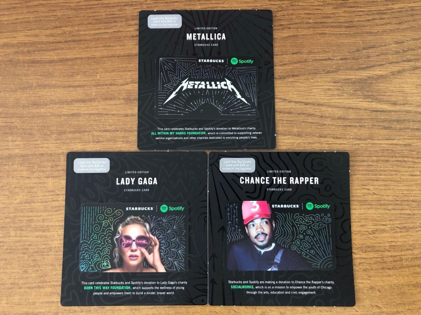 3 NEW STARBUCKS 2017 SPOTIFY GIFT CARDS LADY GAGA METALLICA CHANCE THE RAPPER