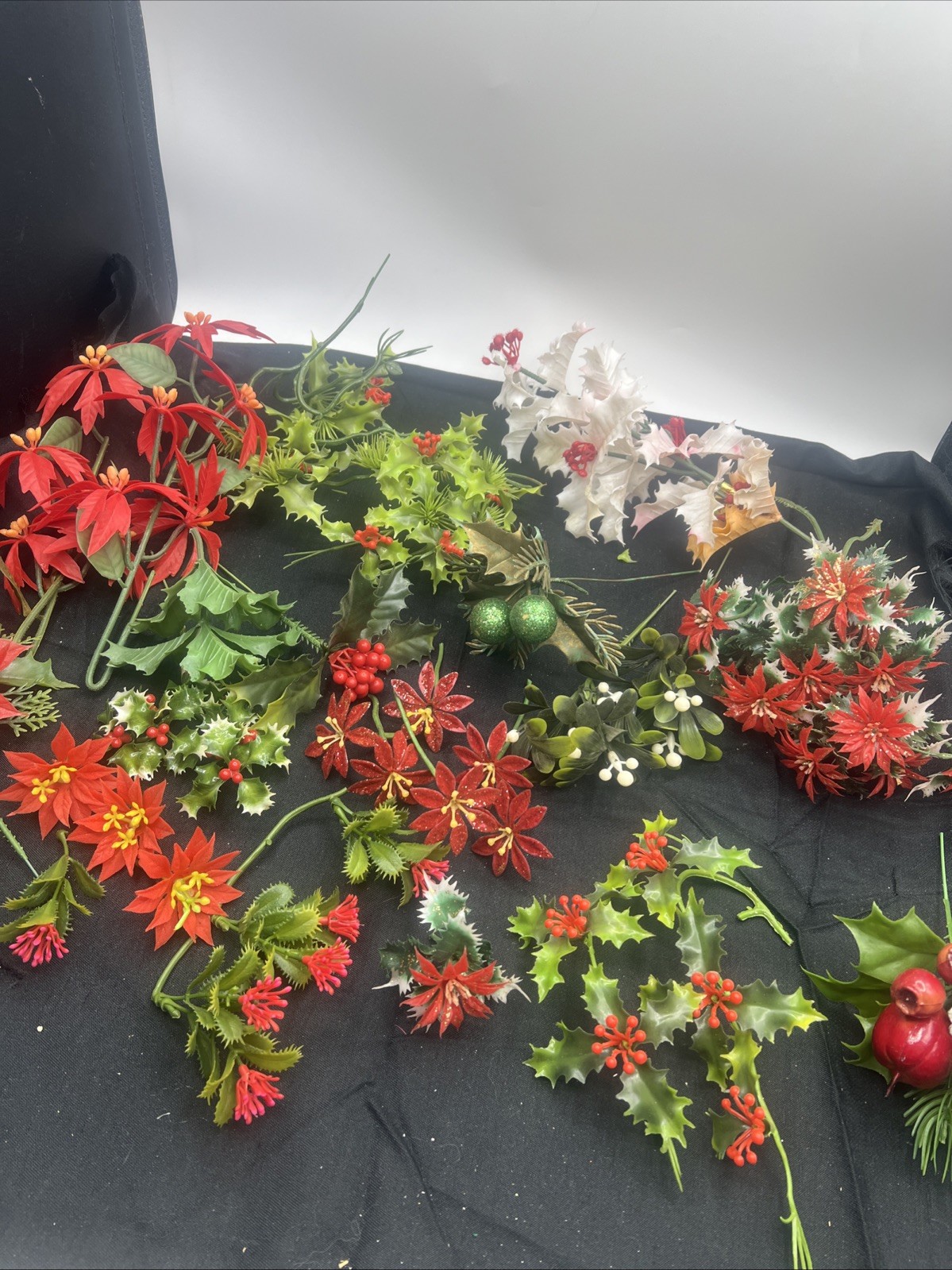 LOT Vintage MCM Plastic Poinsettia Holly Picks Holiday Decor Christmas Floral LOT Vintage MCM Plastic Poinsettia Holly Picks Holiday Decor Christmas Floral