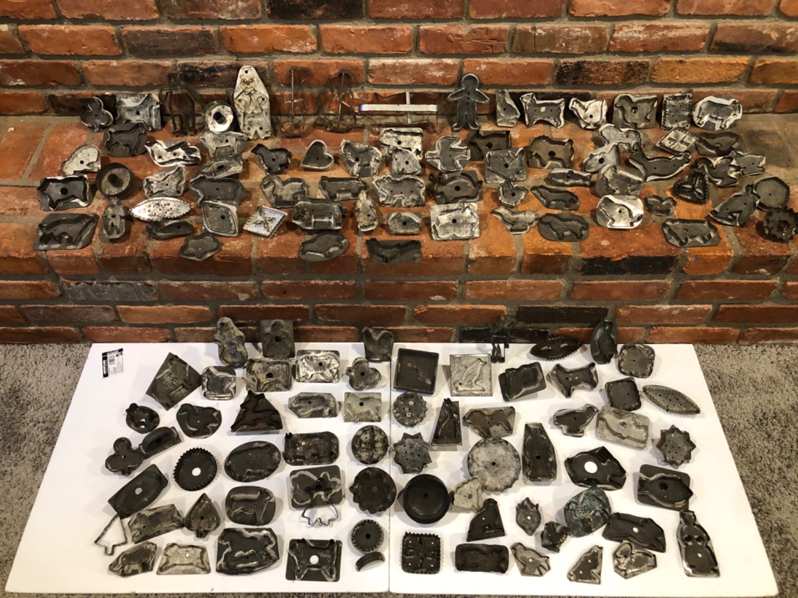 Vintage Antique Primitve Tin Cookie Cutters HUGE Lot of 135 Flat Back Solder