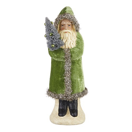 Raz Imports Green Velvet Santa Claus Belsnickle Christmas Paper Pulp Figure 12" Raz Imports Green Velvet Santa Claus Belsnickle Christmas Paper Pulp Figure 12"