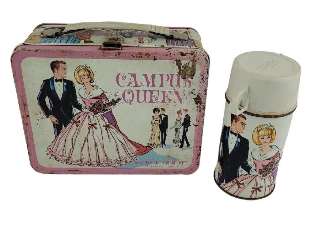 1967 Vintage Campus Queen Metal Lunchbox and Thermos Magnetic Game King-Seeley