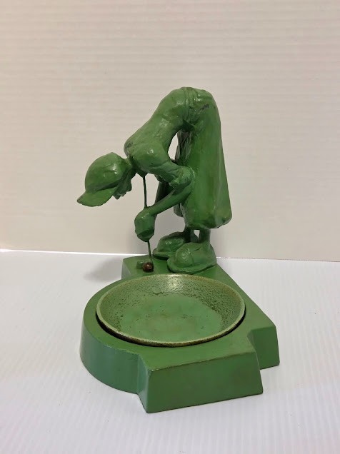 Frankart Golf Ashtray Antique Art Deco Green Golfer Cast Spelter 1920-1930 Frankart Golf Ashtray Antique Art Deco Green Golfer Cast Spelter 1920-1930