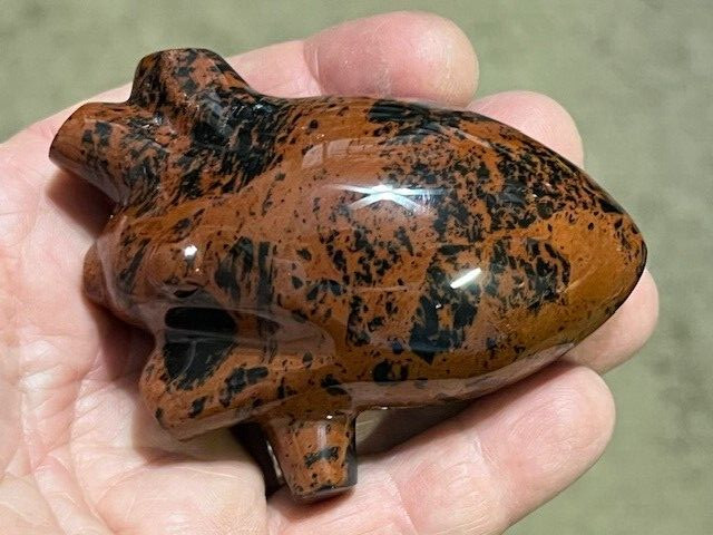 UNIQUE,RARE  3 1/2 " HAND CRAFTED ANATOMIC MAHOGANY OBSIDIAN HEART, MEXICO