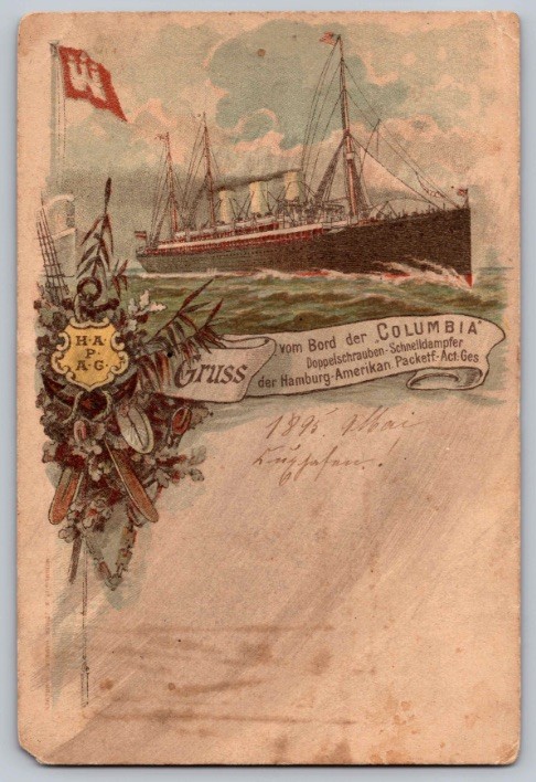 c1895 SS Columbia Ocean Liner Steamship Hamburg America Line HAPAG UDB Postcard c1895 SS Columbia Ocean Liner Steamship Hamburg America Line HAPAG UDB Postcard