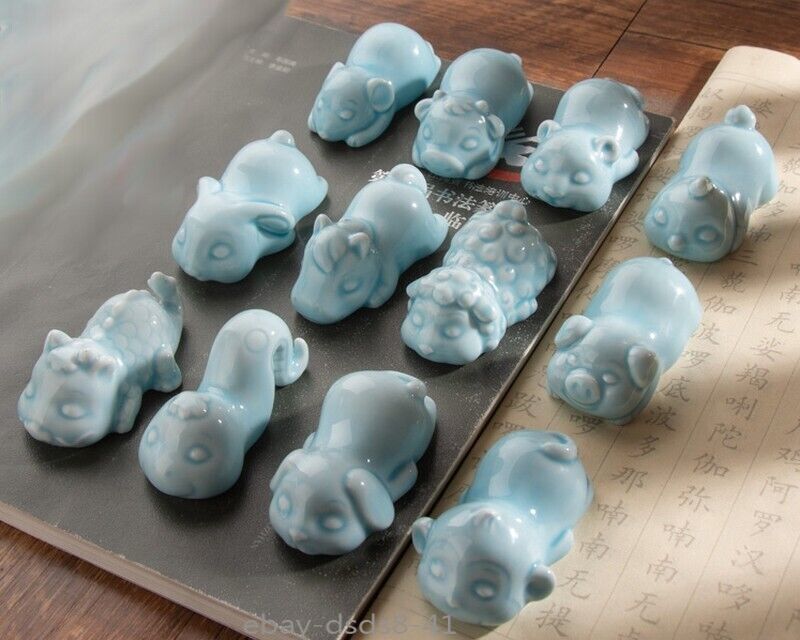 12 Pcs Chinese Ceramic Zodiac Animals Chopsticks Brush Rest Display Figurines 12 Pcs Chinese Ceramic Zodiac Animals Chopsticks Brush Rest Display Figurines