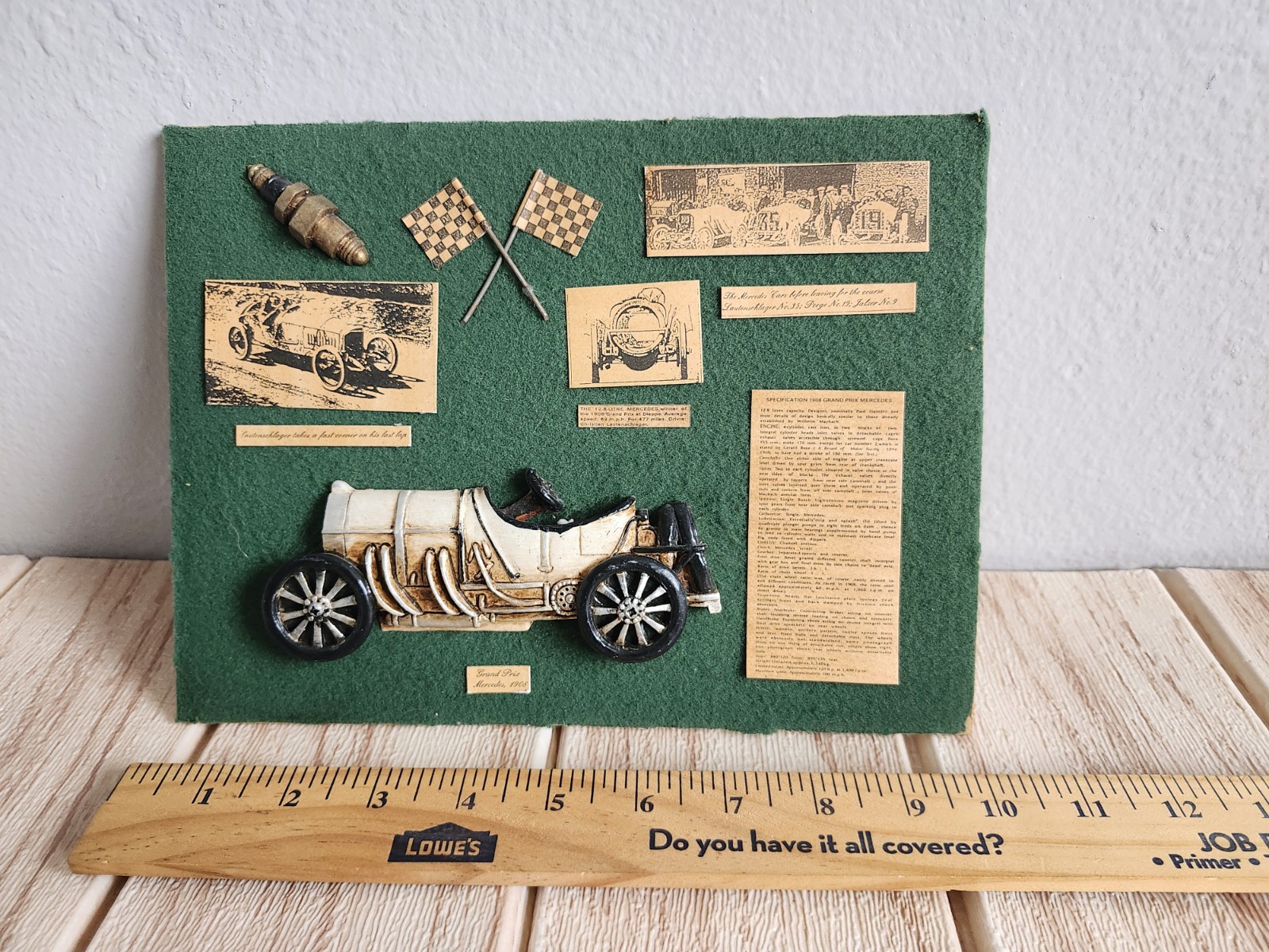 Vintage 1908 Mercedes Grand Prix 3D Shadow Box Wall Decor Early Auto Racing VI Vintage 1908 Mercedes Grand Prix 3D Shadow Box Wall Decor Early Auto Racing VI