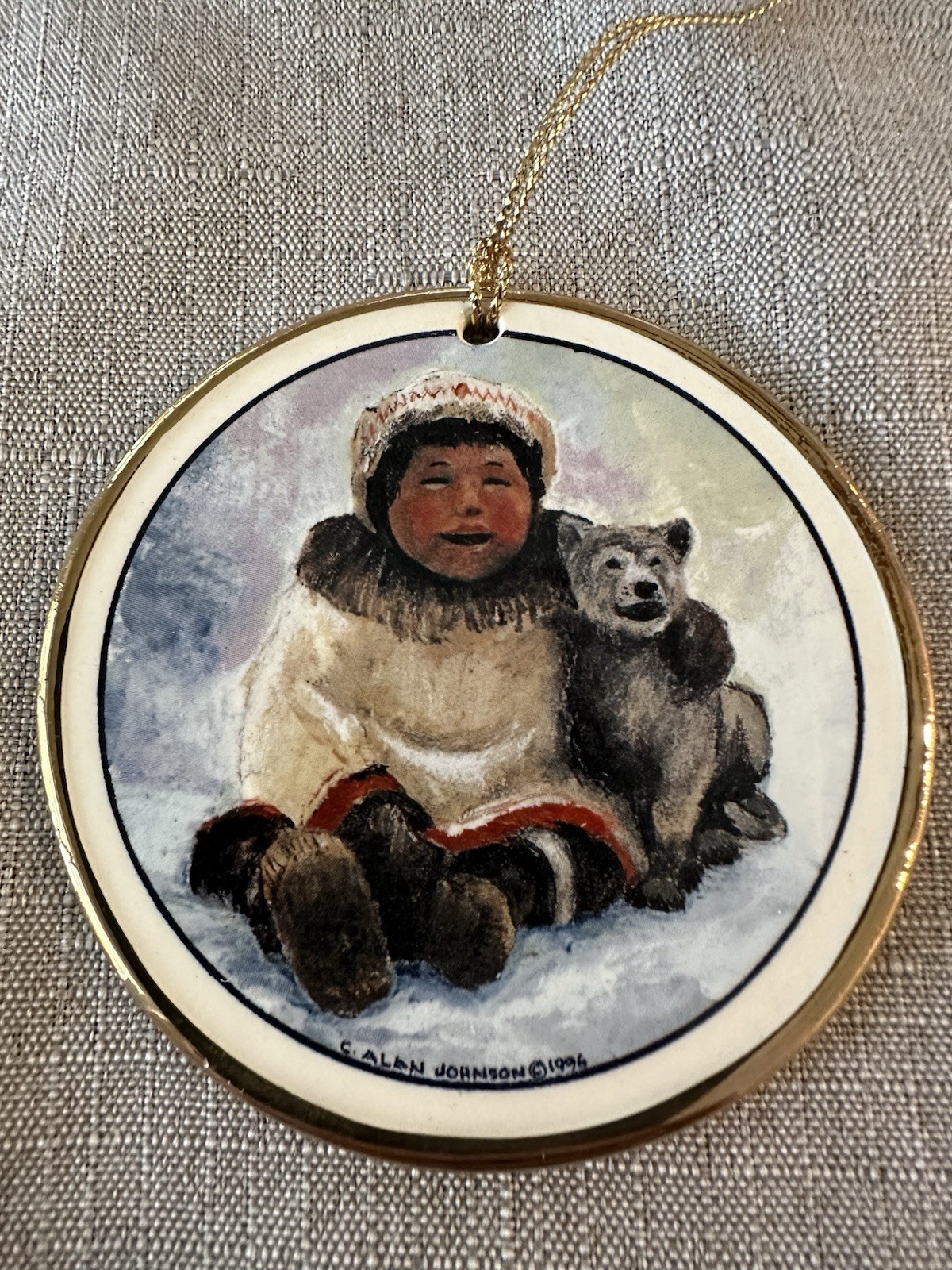 Alaska Classics C Alan Johnson 3" Christmas Ornament girl with dog Alaska Classics C Alan Johnson 3" Christmas Ornament girl with dog