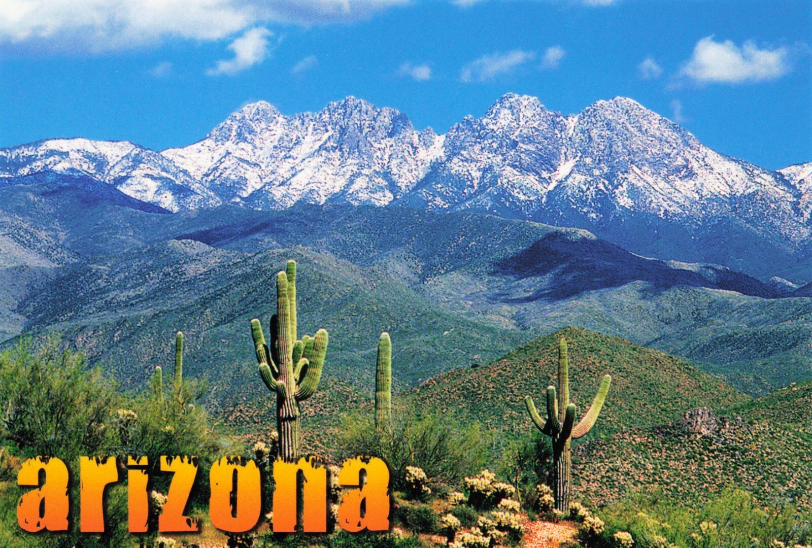 Arizona Scenic View 4 Peaks and Desert Continental Postcard Unposted Unused Arizona Scenic View 4 Peaks and Desert Continental Postcard Unposted Unused