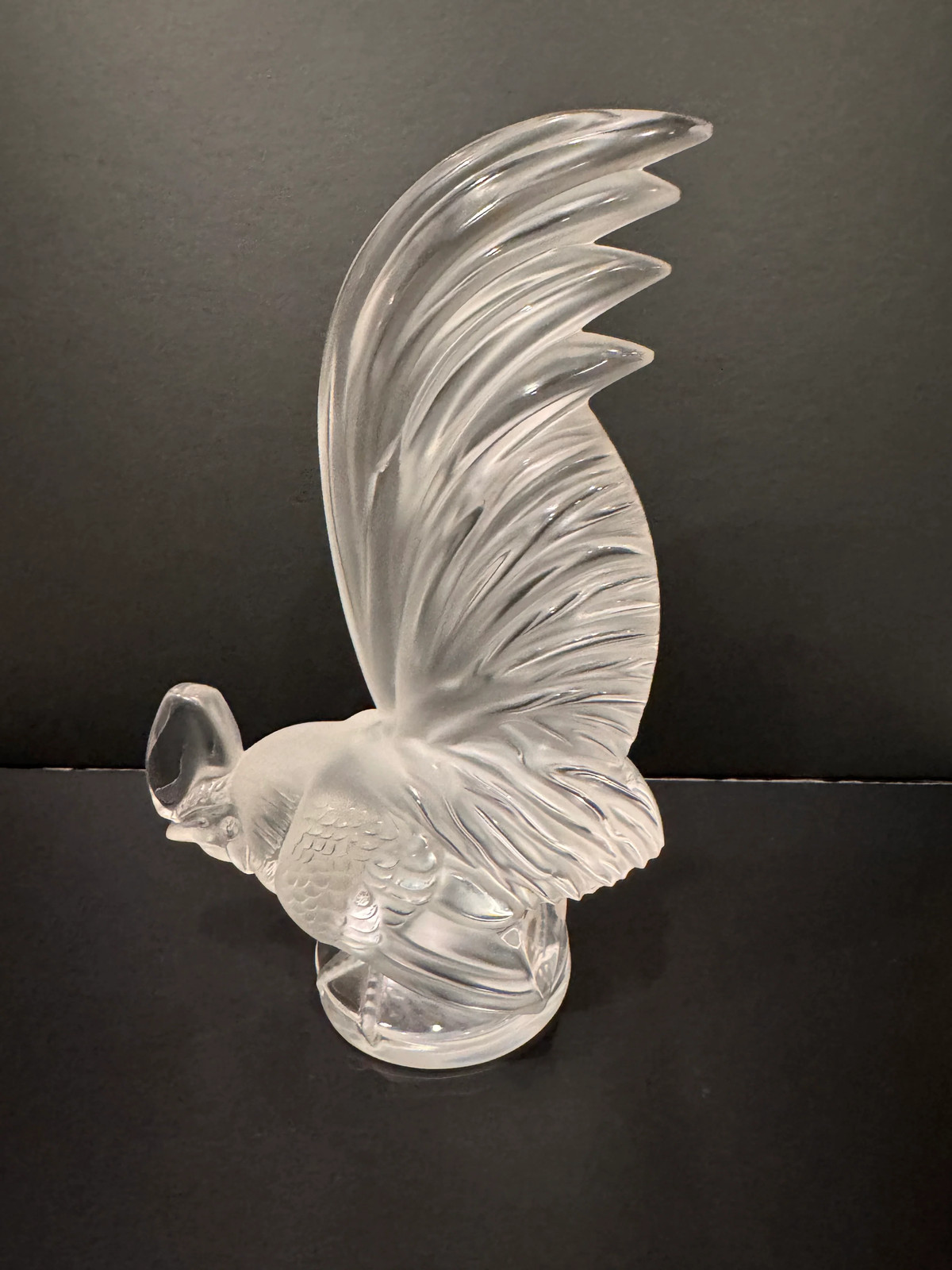 Lalique France Crystal "Coq Nain" Rooster Car Mascot — Model 1135, Frosted & Lalique France Crystal "Coq Nain" Rooster Car Mascot — Model 1135, Frosted &