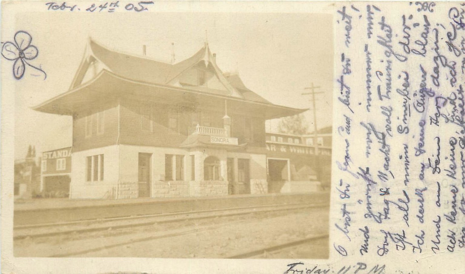 1905 Sonora CA Railroad Depot RPPC Postcard Pagoda Station Posted