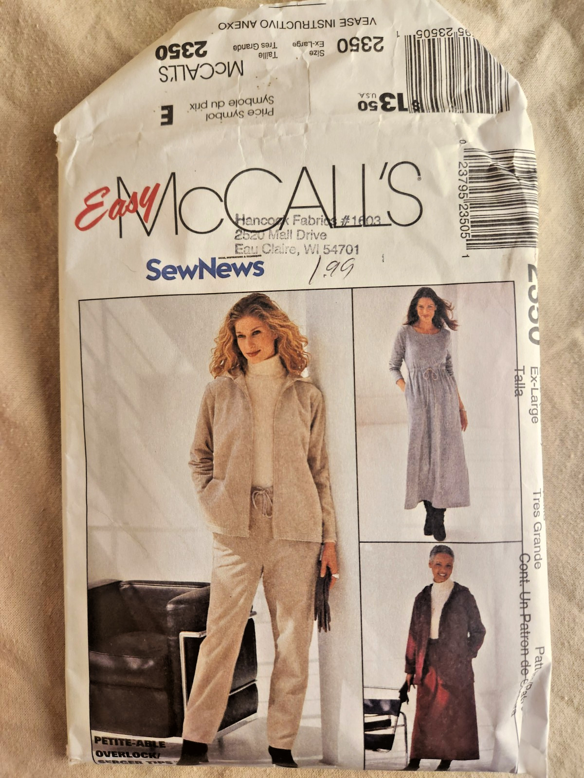 McCall's #2350 Sewing Pattern Easy - Sew News - Dress, Skirt, Pants & Jacket XL McCall's #2350 Sewing Pattern Easy - Sew News - Dress, Skirt, Pants & Jacket XL