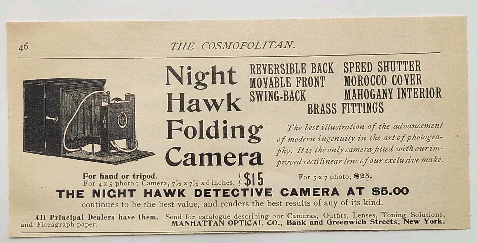 1894 Manhattan Optical Night Hawk Folding Camera Victorian Original Print Ad NY 1894 Manhattan Optical Night Hawk Folding Camera Victorian Original Print Ad NY