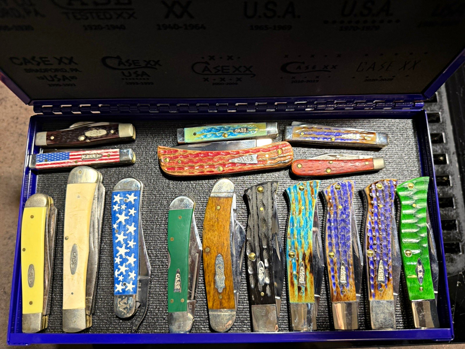Lot of Case knives with a display box included. All new knives never used. Lot of Case knives with a display box included. All new knives never used.