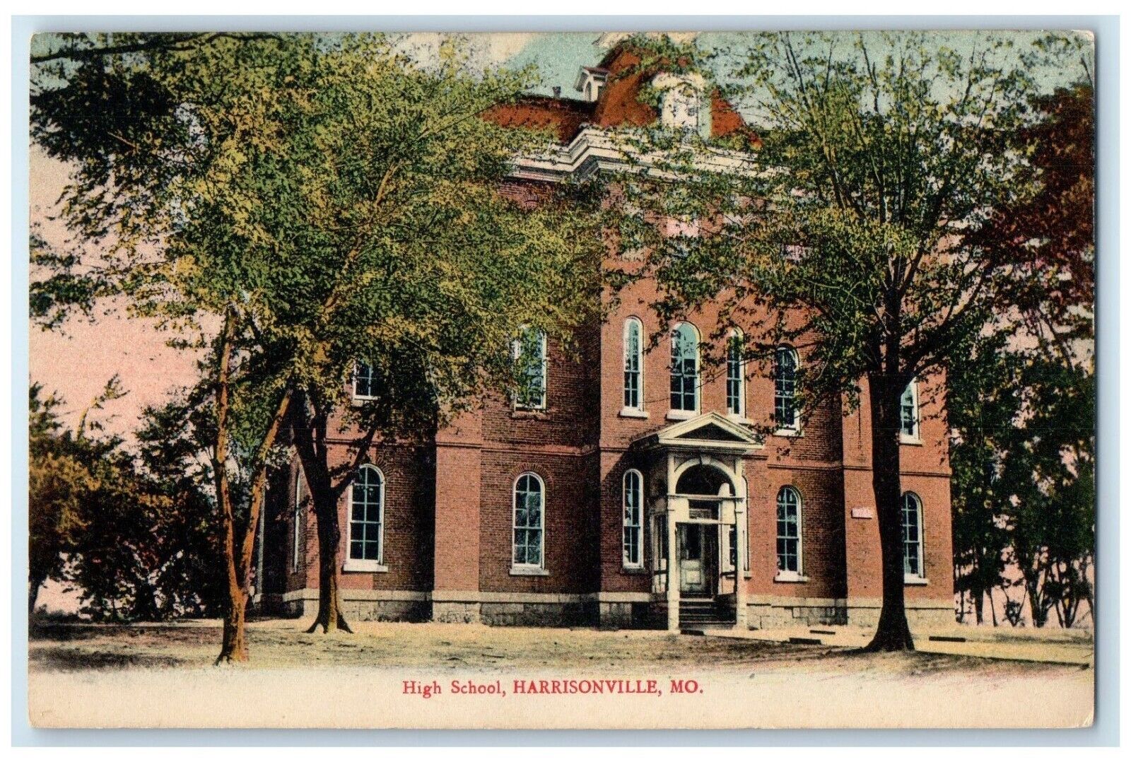 c1910 High School Exterior Building Harrisonville Missouri MO Vintage Postcard