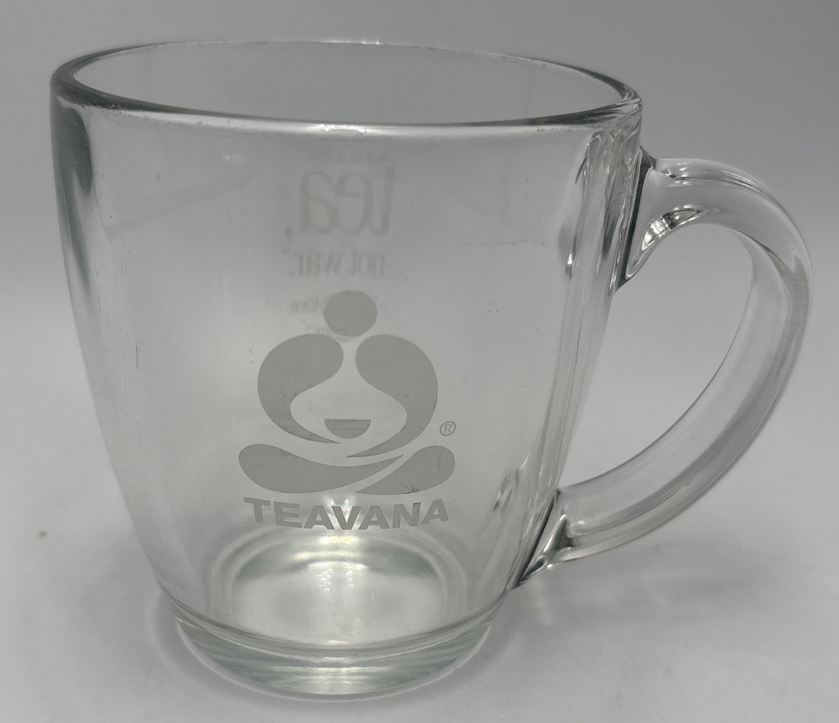 Starbucks Teavana Glass Etched Mug Monty Python Quote "Make tea, not war" 4" Starbucks Teavana Glass Etched Mug Monty Python Quote "Make tea, not war" 4"