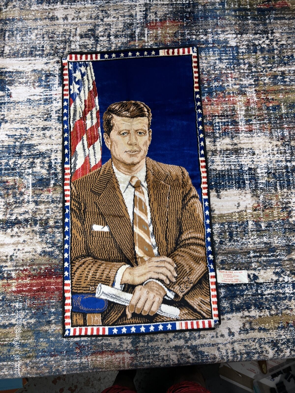Vtg John F. Kennedy JFK Wall Tapestry Art Rug 38\