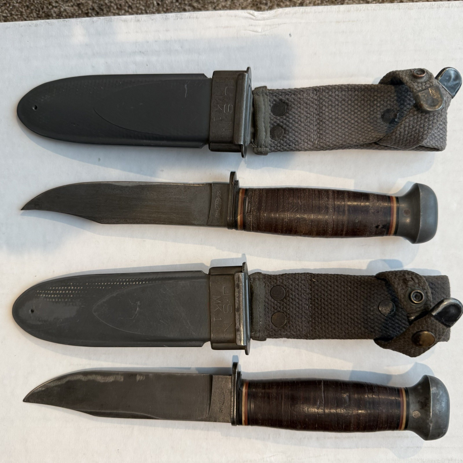 TWO WWII US Navy Mark 1 Knives by PAL RH-35 with correct NORD-8114 VP Scabbards TWO WWII US Navy Mark 1 Knives by PAL RH-35 with correct NORD-8114 VP Scabbards