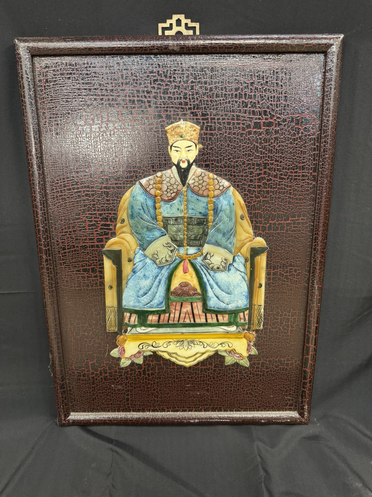 Vintage Chinese Macau Ancestor Plaques Carved Hardstone Male Female Pair 22x16 Vintage Chinese Macau Ancestor Plaques Carved Hardstone Male Female Pair 22x16