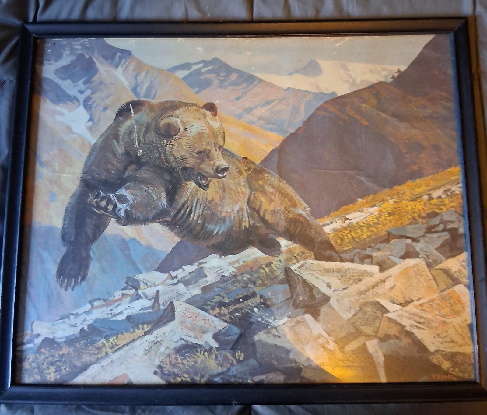 Original Bob Kuhn "Near Miss" Grizzly Bear Remington Advertisment Framed Vintage Original Bob Kuhn "Near Miss" Grizzly Bear Remington Advertisment Framed Vintage