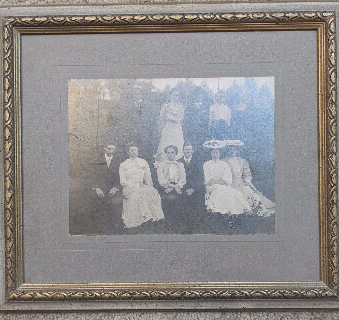 Antique Photograph Edwardian Family Outdoors w/ Frame