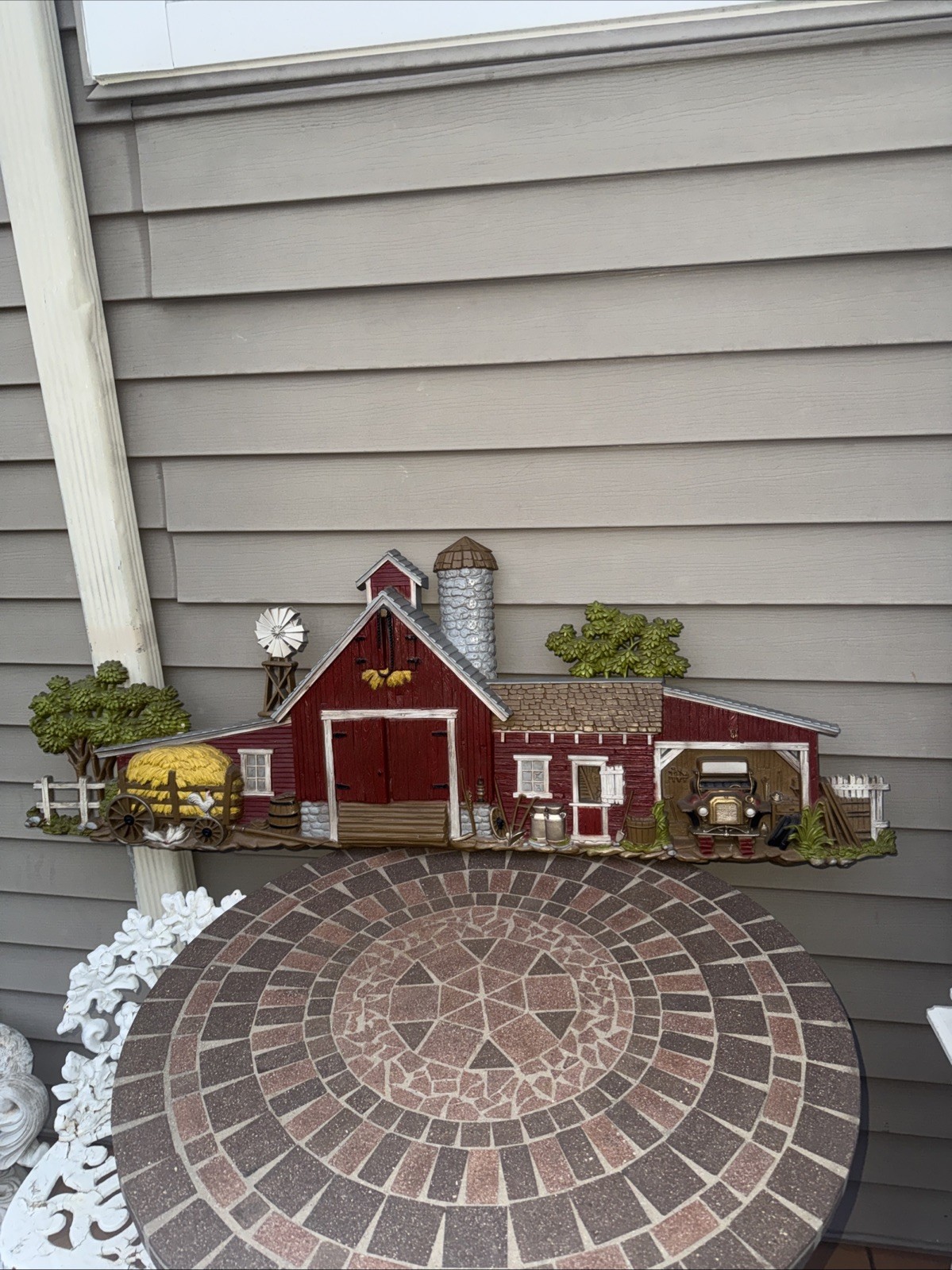 Vintage Farm Barn Scene #587 Burwood Products Co 1974 3D Wall Hanging 46"