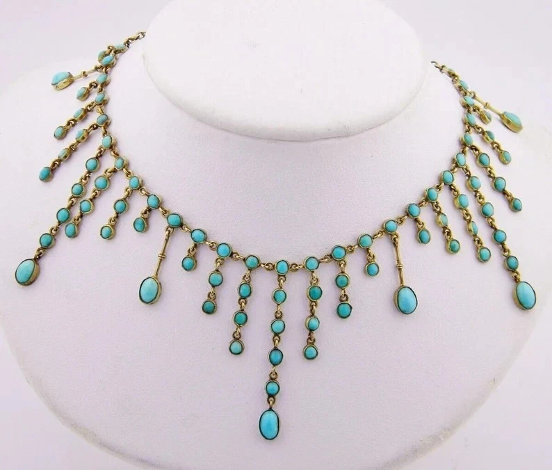 Estate Victorian Persian Turquoise 18k Yellow Gold Over Festoon 16" Necklace Estate Victorian Persian Turquoise 18k Yellow Gold Over Festoon 16" Necklace