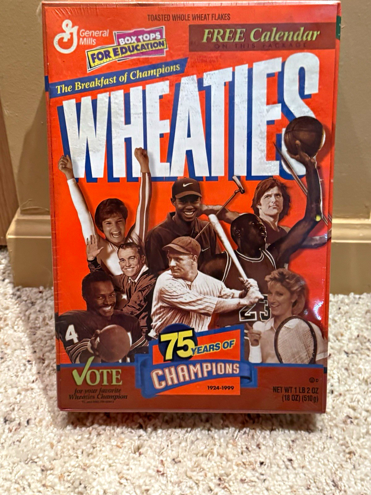 General Mills Wheaties 75 Years of Champions Cereal Box 1999 Orange Blue