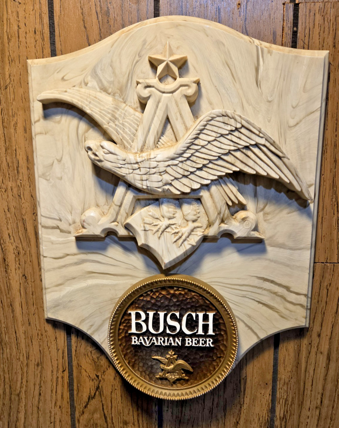 Bush Bavarian Beer sign plastic vintage 60s 70s Faux marble no cracks Bush Bavarian Beer sign plastic vintage 60s 70s Faux marble no cracks