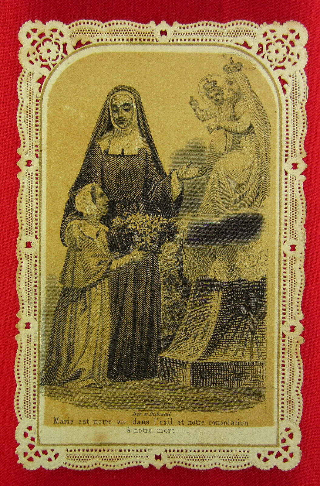 Antique MARY Lace Holy Card OUR CONSOLATION IN OUR DEATH French Prayer Card