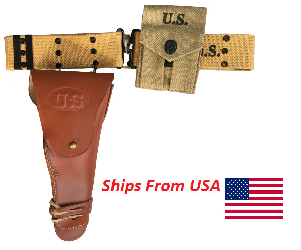 M1936 Webbing Canvas Pistol Belt with M1911 Colt Holster and .45 Magazine Pouch M1936 Webbing Canvas Pistol Belt with M1911 Colt Holster and .45 Magazine Pouch