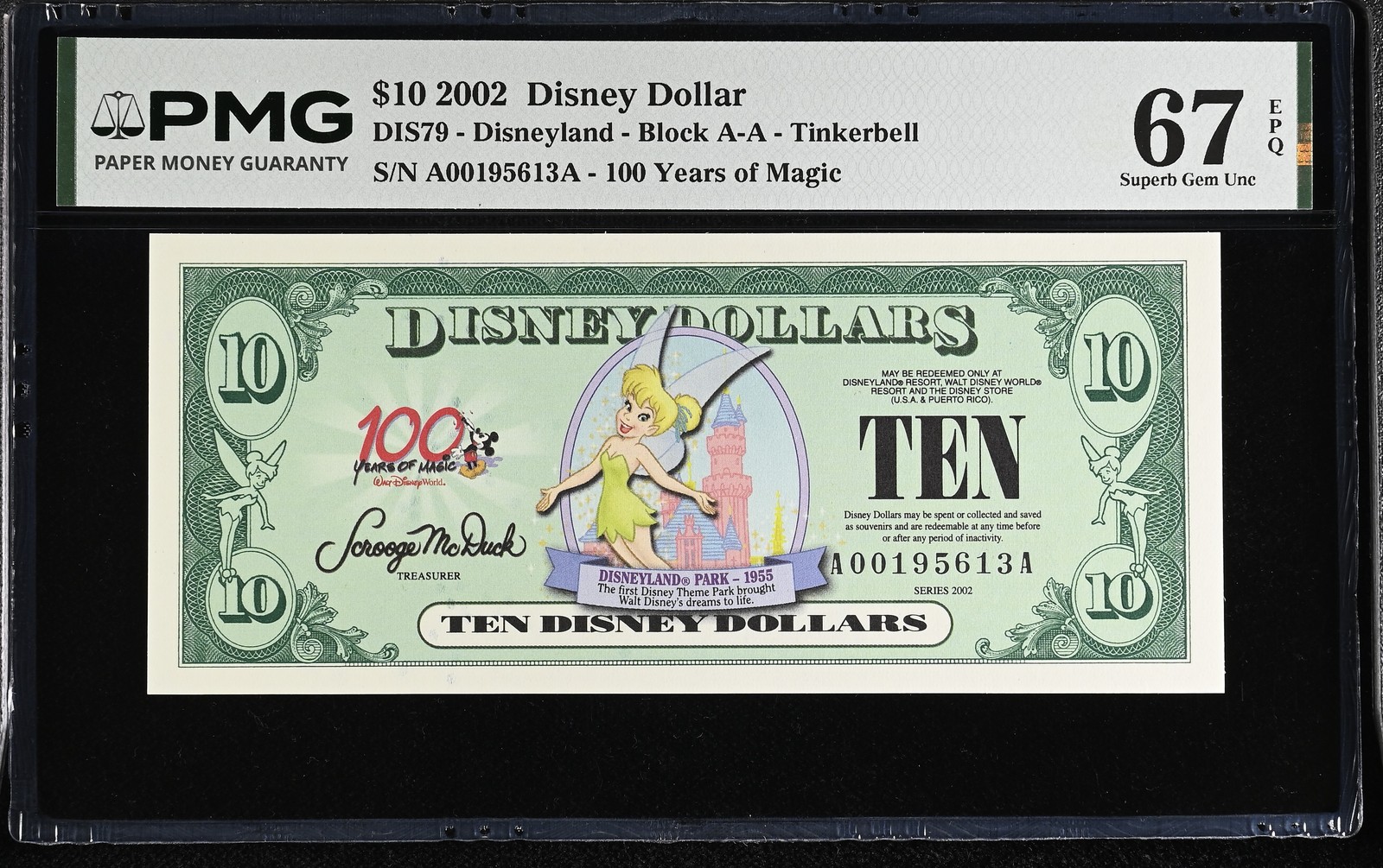 (High Grade) 2002 AA Series Tinkerbell Disney Dollar - PMG 67 Superb Ge (High Grade) 2002 AA Series Tinkerbell Disney Dollar - PMG 67 Superb Ge