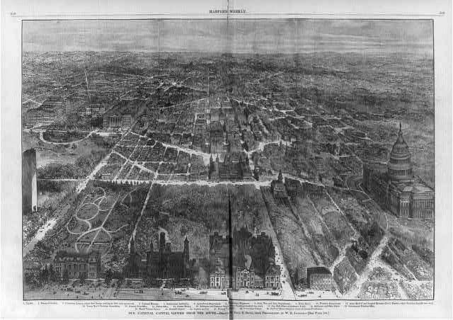 Photo:Washington D.C. 1882 U.S. Capitol Washington Monument Aerial View