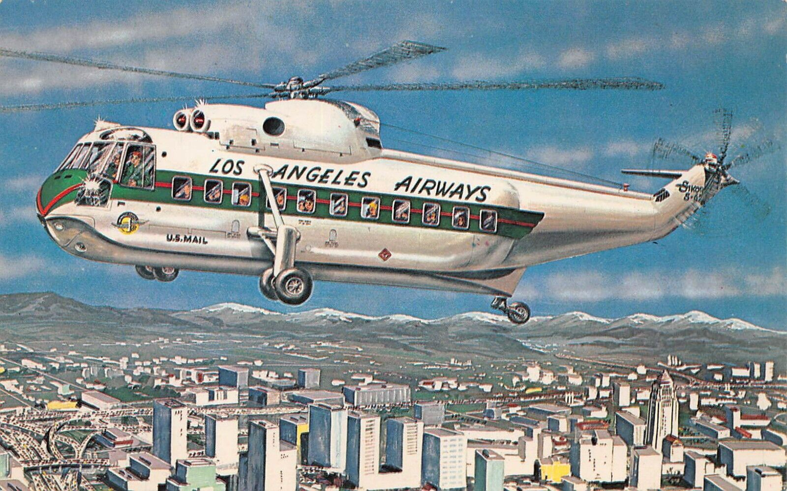 Los Angeles Airways Copterliner Aviation Helicopter Advertising Vtg Postcard S9