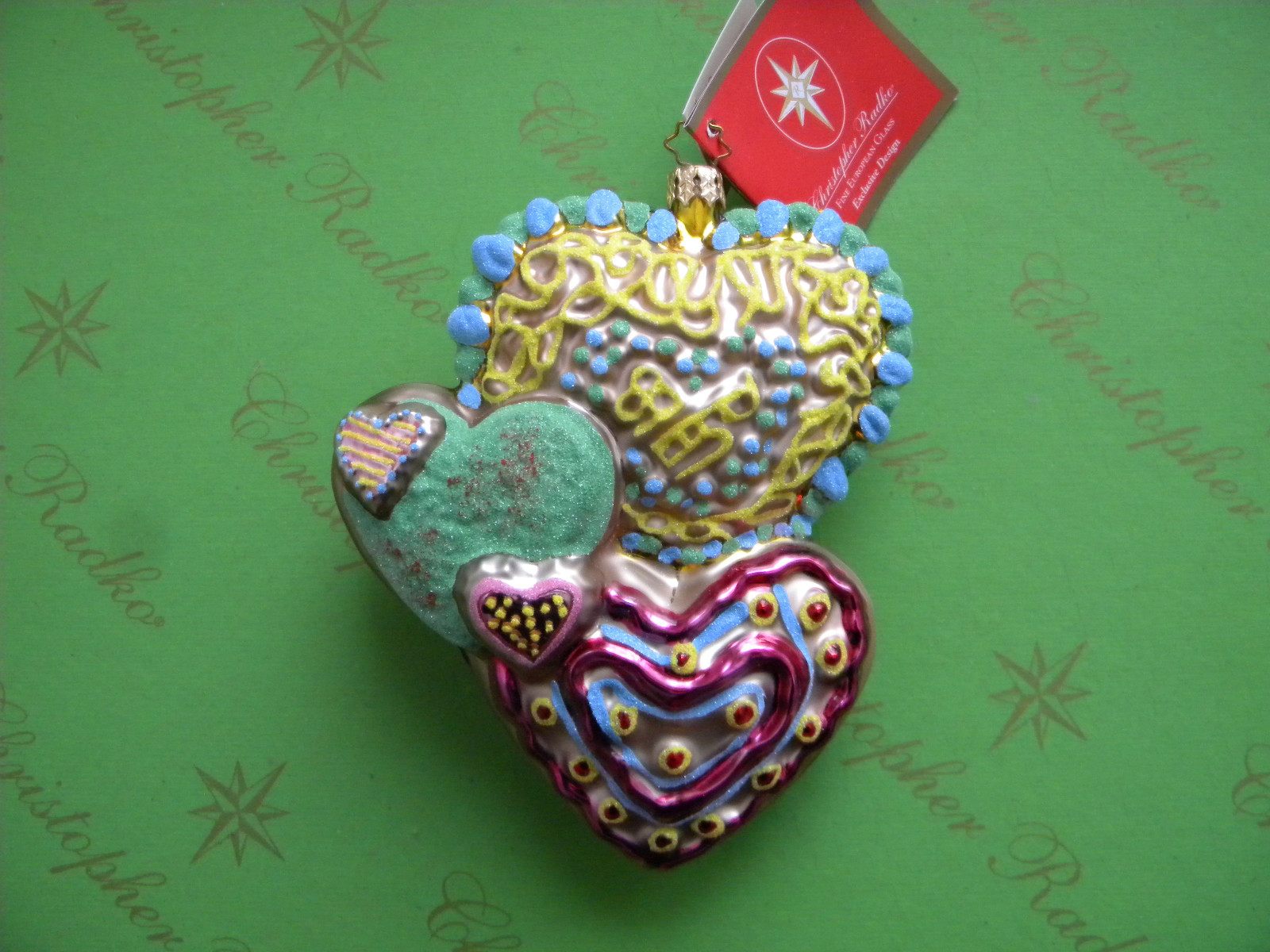 Valentine Christopher Radko Cookie Hearts Glass Ornament Valentine Christopher Radko Cookie Hearts Glass Ornament