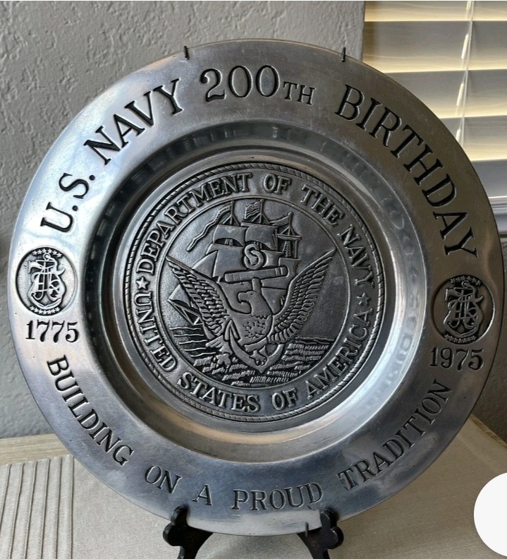 12ʺ US Navy 200th Birthday Large Metal Pewter Plate 1775-1975 Wilton Columbia US 12ʺ US Navy 200th Birthday Large Metal Pewter Plate 1775-1975 Wilton Columbia US