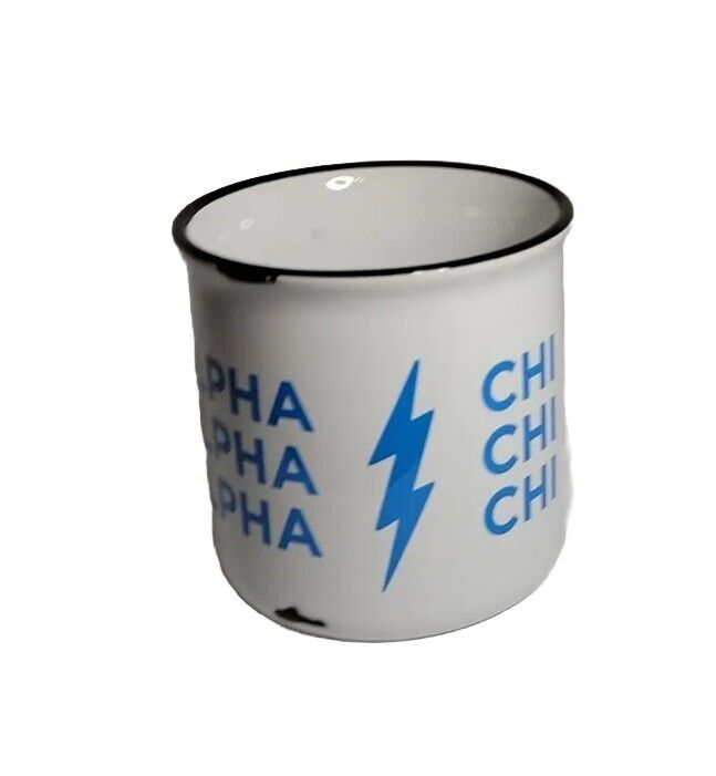 Alpha Chi  Frat/Sorr 14 Oz Coffee/Tea Ceramic Mug White W Blue Lettering