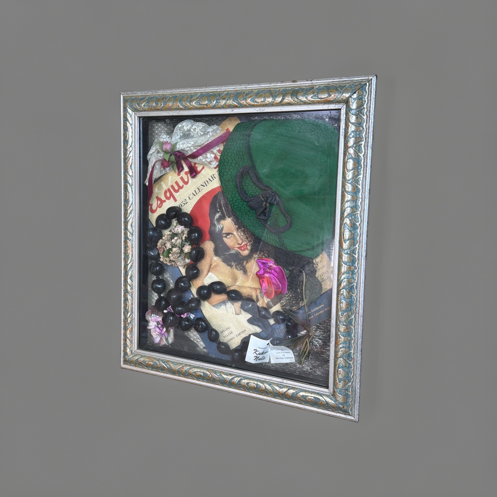 VTG Jeanne Carmen 1952 Esquire Magazine Shadowbox Kukui Nut/Lace/Hat MCM 18x16” VTG Jeanne Carmen 1952 Esquire Magazine Shadowbox Kukui Nut/Lace/Hat MCM 18x16”