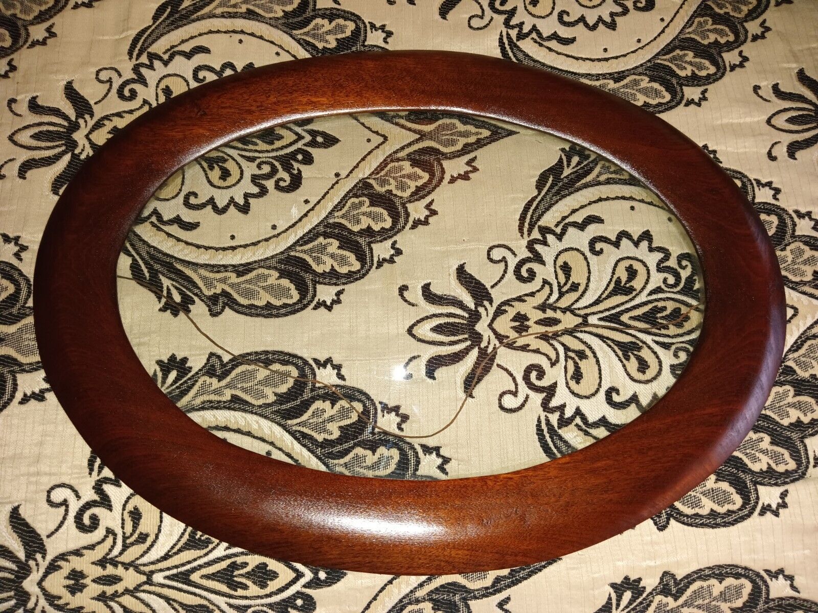 Antique Convex Oval Glass Wood Frame 18\