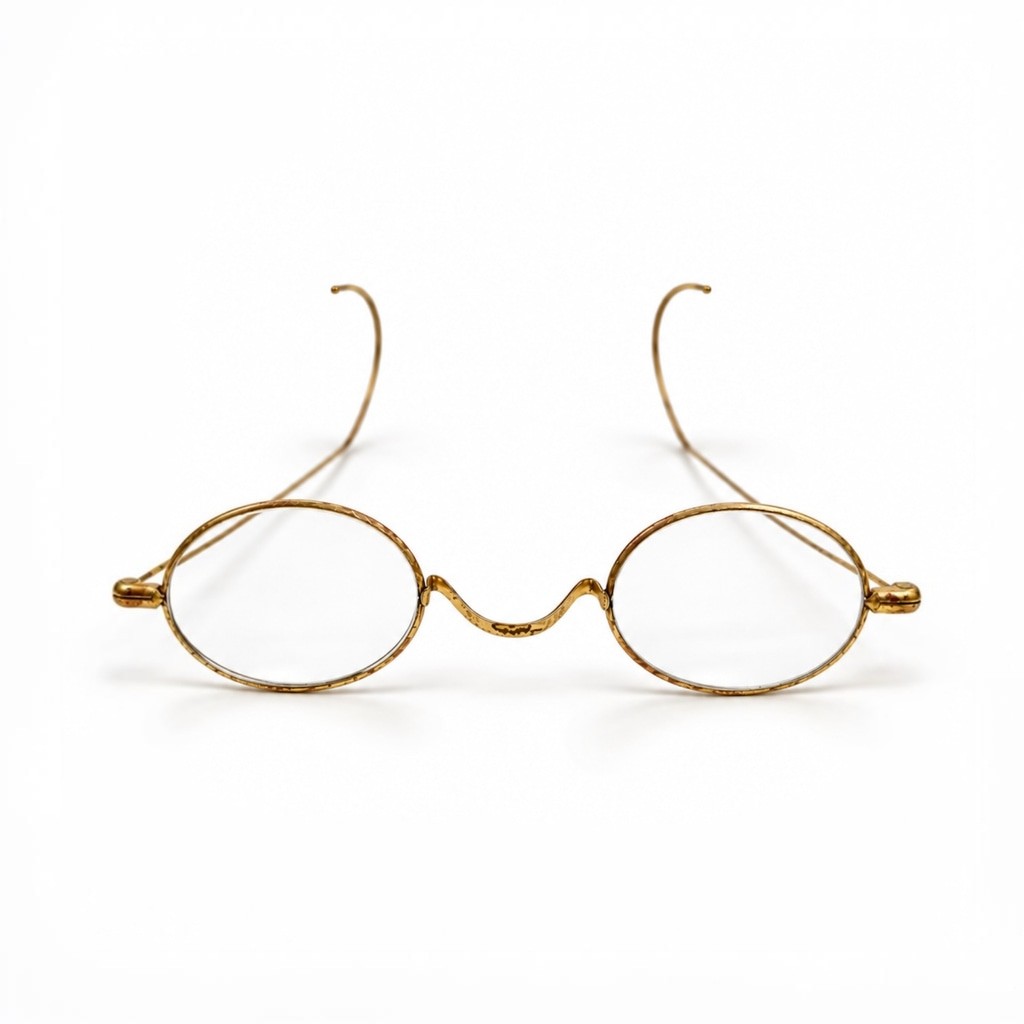 Antique Oval Wire Rim Spectacles, Gold Finish, Victorian Era c. 1900 Antique Oval Wire Rim Spectacles, Gold Finish, Victorian Era c. 1900