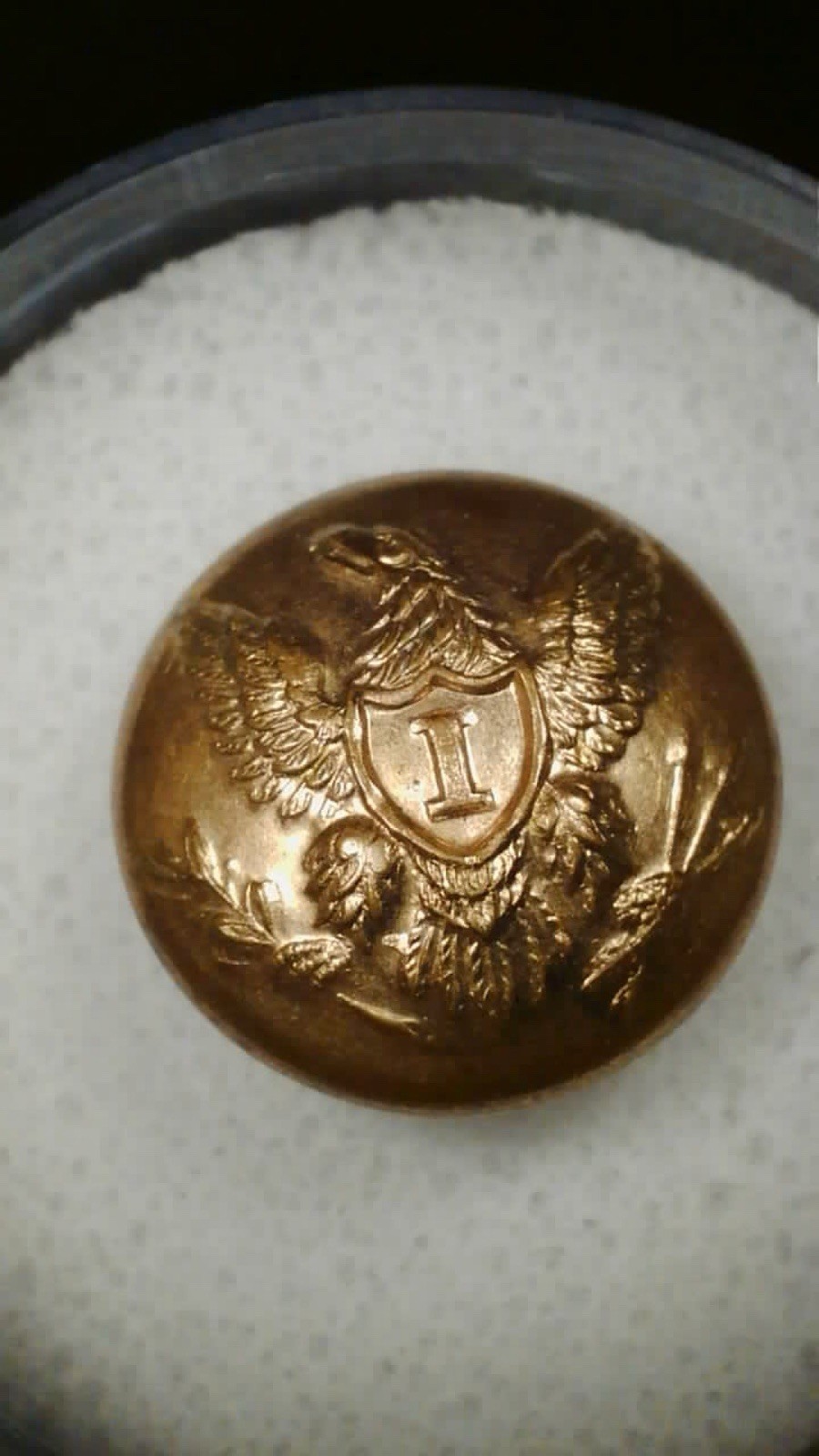 1860-1870 CIVIL WAR SCOVILL CO. “I” INFANTRY OFFICER CUFF (3/4”) BUTTON. Nice 1860-1870 CIVIL WAR SCOVILL CO. “I” INFANTRY OFFICER CUFF (3/4”) BUTTON. Nice