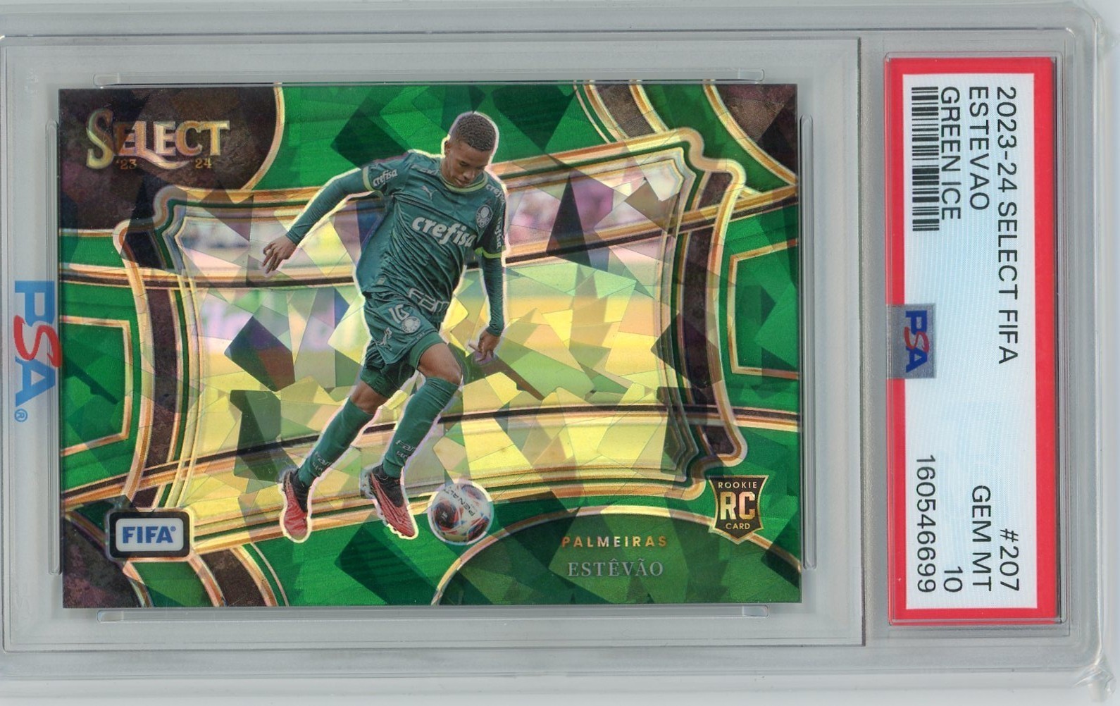 2023-24 Panini Prizm Select FIFA Rookie Green Ice Estevao Palmeiras PSA10 SSP 2023-24 Panini Prizm Select FIFA Rookie Green Ice Estevao Palmeiras PSA10 SSP