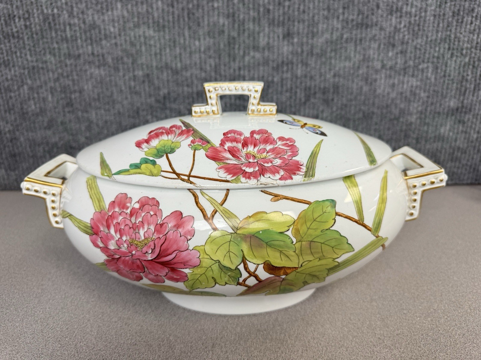 Antique Victorian Brown Westhead Moore & Co Floral Covered Soup Tureen Antique Victorian Brown Westhead Moore & Co Floral Covered Soup Tureen