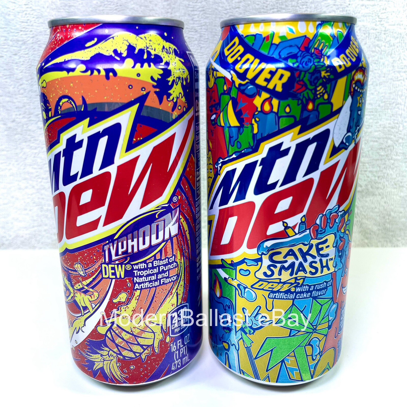 MTN Mountain Dew Cake Smash & Typhoon Tropical Flavor Party SET 16 Fl Oz Can NOS MTN Mountain Dew Cake Smash & Typhoon Tropical Flavor Party SET 16 Fl Oz Can NOS