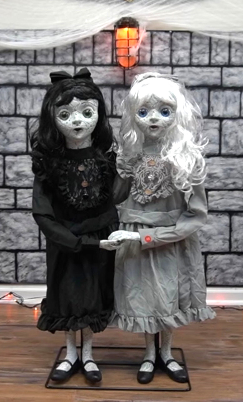 Haunted Living 3 ft Animated Creepy Twin Sisters TWINS ANIMATRONIC PROP NEW